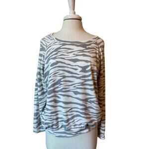 Buffalo David‎ Bitton Women's L Zebra Stripe Soft Sweater Comfy Lounge Animal